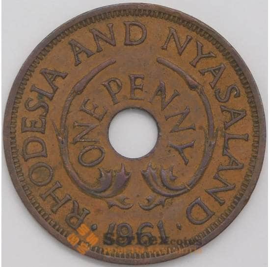 Родезия и Ньясаленд монета 1 пенни 1961 КМ2 ХF арт. 41229