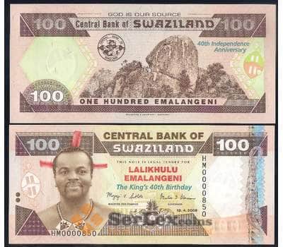 Свазиленд банкнота 100 эмалангени 2008 Р34 UNC  арт. 42475