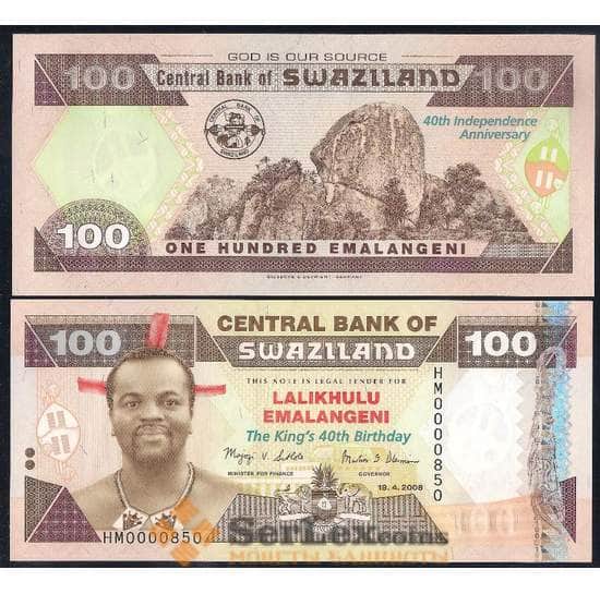 Свазиленд банкнота 100 эмалангени 2008 Р34 UNC  арт. 42475