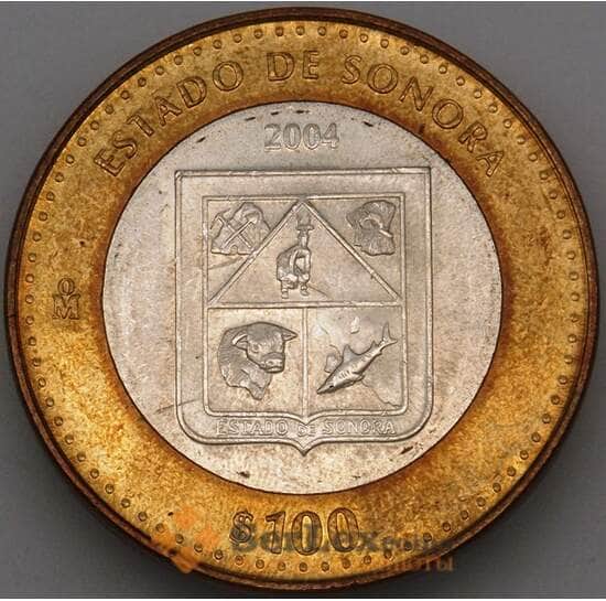Мексика 100 песо 2004 КМ694 aUNC Серебро Сонора (n17.19) арт. 19044