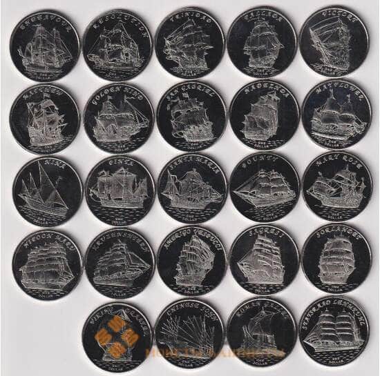 Острова Гилберта (Кирибати) набор 24 монеты 1 доллар 2014-2019 г. Парусники арт. 54971