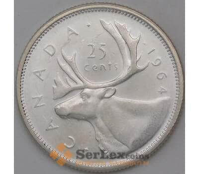 Монета Канада 25 центов 1964 КМ52 BU арт. 30716