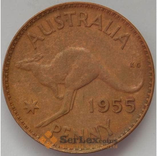 Австралия 1 пенни 1955 КМ56 F Елизавета II Дефект на аверсе (J05.19) арт. 17167