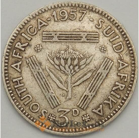 Южная Африка ЮАР 3 пенса 1957 КМ47 VF Серебро (J05.19) арт. 18687
