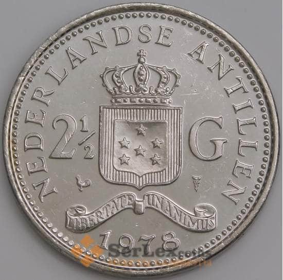 Нидерландские Антиллы монета 2 1/2 гульдена 1978 КМ19 UNC арт. 47593