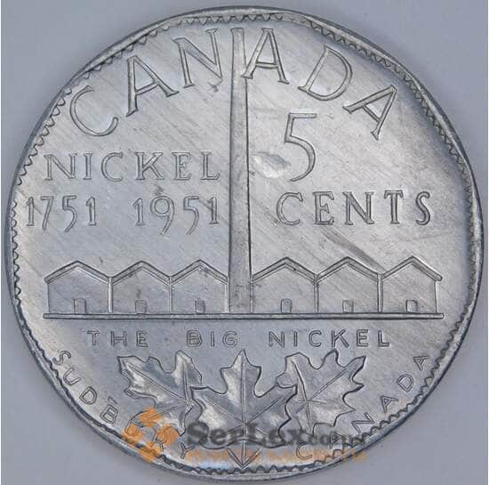 Канада Жетон 5 центов 1951 Открытие Никеля арт. 57258