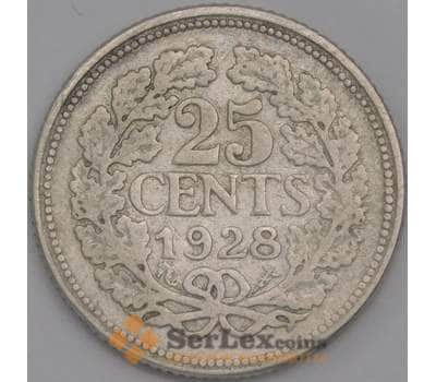 Нидерланды монета 25 центов 1928 КМ164 VF арт. 43605