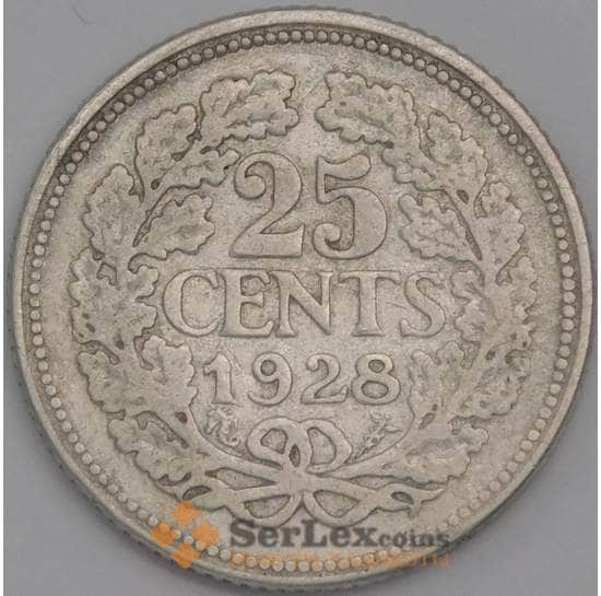 Нидерланды монета 25 центов 1928 КМ164 VF арт. 43605