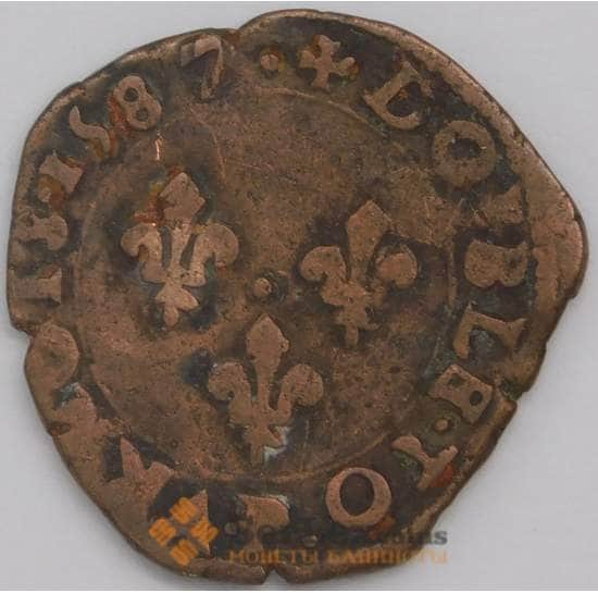 Франция монета 2 денье 1587 F Генри III  DOVBLE TOVRNOIS арт. 43444