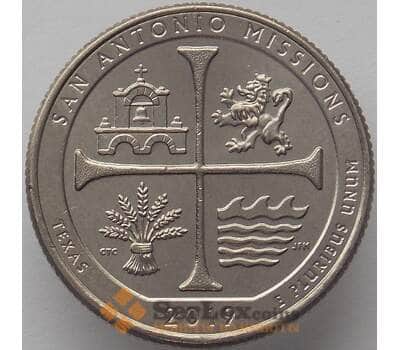 Монета США 25 центов 2019 UNC 49 парк Миссии Сан-Антонио UNC P арт. 17541