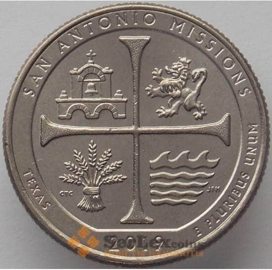 США 25 центов 2019 UNC 49 парк Миссии Сан-Антонио UNC P арт. 17541