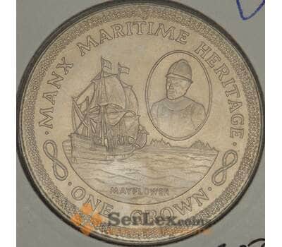 Монета Мэн остров 1 крона 1982 КМ96 BU Парусник Мейфлауэр (ОС) арт. 21451