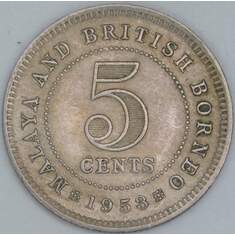 Малайя и Британское Борнео 5 центов 1953 КМ1 VF арт. 56793