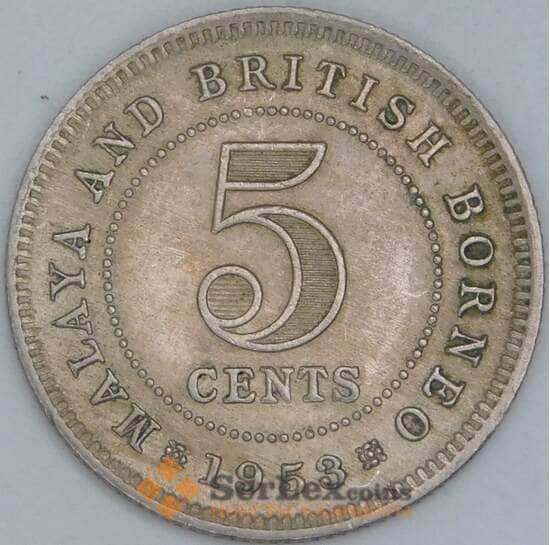 Малайя и Британское Борнео 5 центов 1953 КМ1 VF арт. 56793