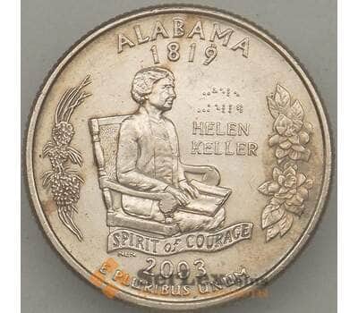 Монета США 25 центов 2003 P КМ344 XF Алабама арт. 18921