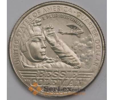 Монета США 25 центов 2023 P №6 Женщины Бесси Коулман лётчица арт. 40145