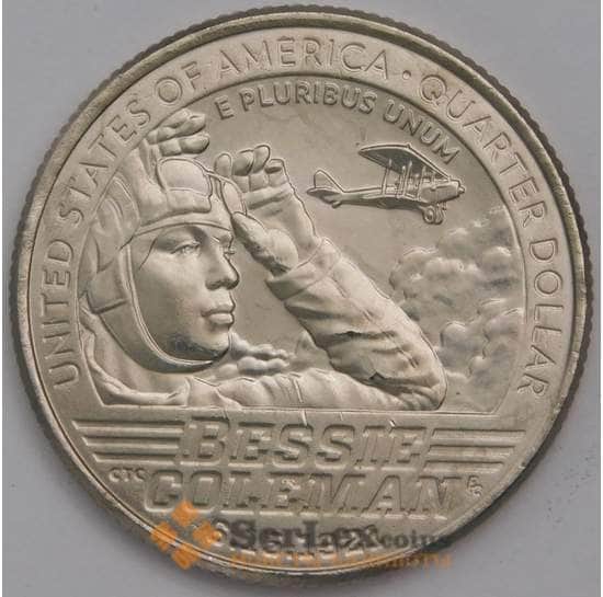США монета 25 центов 2023 P №6 Женщины Бесси Коулман лётчица арт. 40145