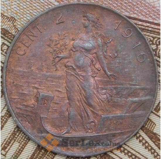 Италия 2 чентезимо 1916 КМ41 XF лак со стороны портрета арт. 41734