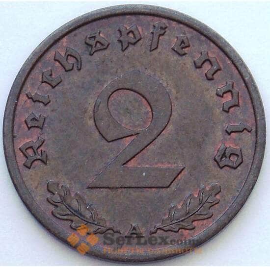 Германия 2 пфеннига (рейхспфеннига) 1939 А КМ90 AU (J05.19) арт. 16796