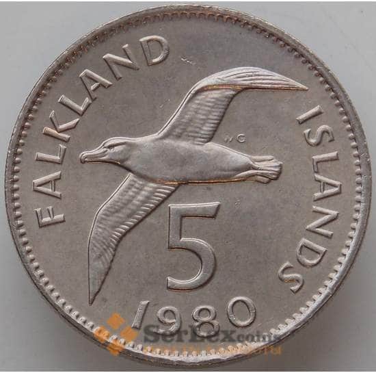 Фолклендские острова 5 пенсов 1980 КМ4.1 aUNC Птица Чайка арт. 13148