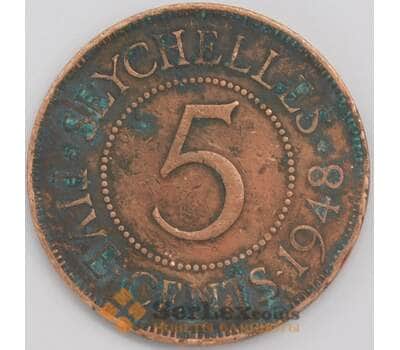 Сейшельские острова монета 5 центов 1948 КМ7 F арт. 42162
