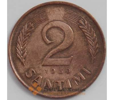Монета Латвия 2 сантима 1939 КМ11.2 XF+ арт. 12514