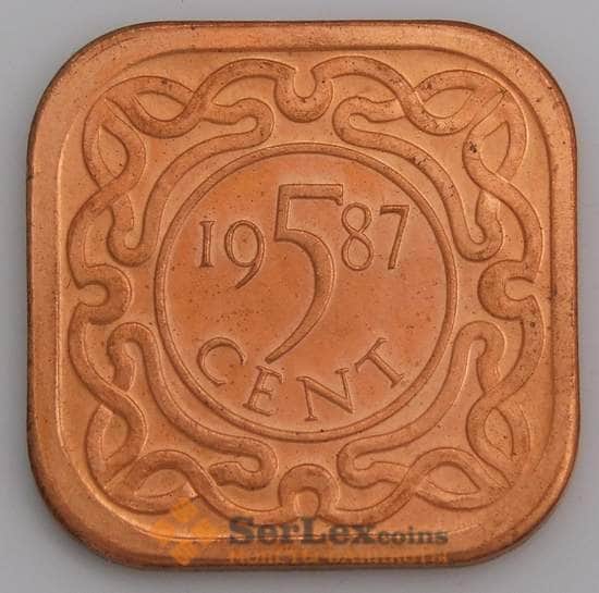 Суринам монета 5 центов 1987 КМ12b UNC арт. 46197