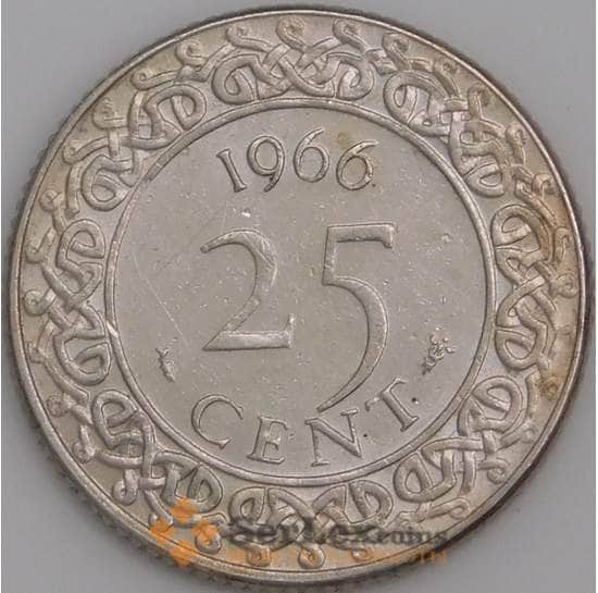 Суринам монета 25 центов 1966 КМ14 ХF арт. 44507