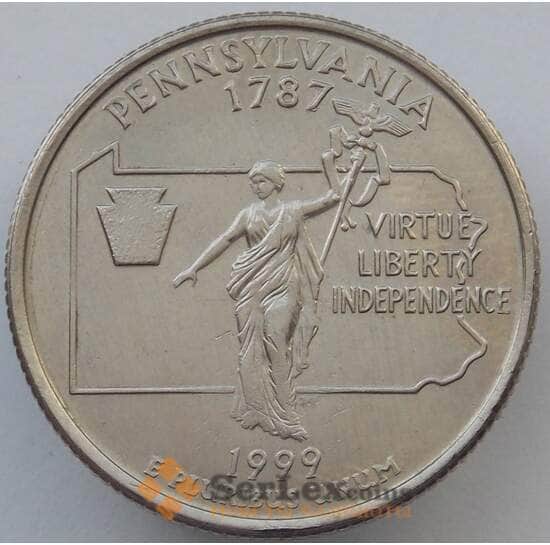 США 25 центов 1999 D КМ294 UNC Пенсильвания (J05.19) арт. 17318