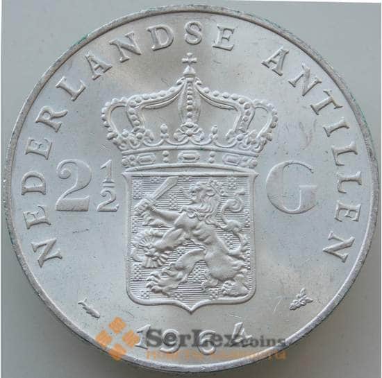 Нидерландские монета Антиллы 2 1/2 гульдена 1964 КМ7 UNC арт. 14589