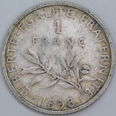 Франция 1 франк 1898 КМ844 VF арт. 57397 Франция 1 франк 1898 КМ844 VF арт. 57397