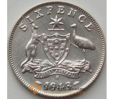 Монета Австралия 6 пенсов 1943 S КМ38 XF арт. 12317