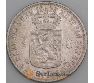 Нидерланды монета 1/2 гульдена 1908 КМ121.2 VF+ арт. 46048