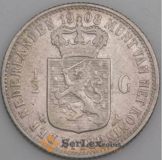 Нидерланды монета 1/2 гульдена 1908 КМ121.2 VF+ арт. 46048