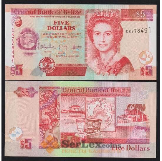 Белиз 5 долларов 2009 Р67d UNC арт. 53044