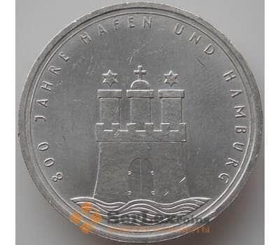 Монета Германия 10 марок 1989 J КМ171 aUNC 800 лет Гамбургский порт арт. 11656