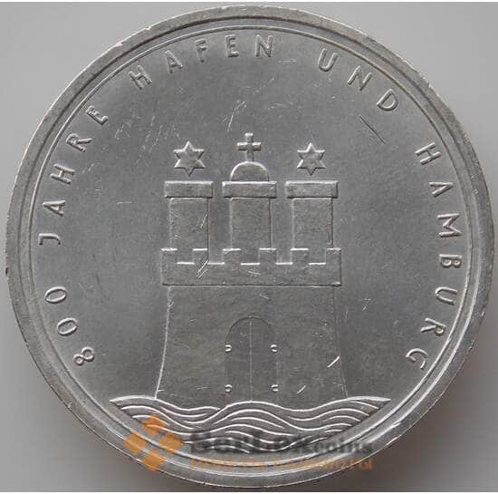 Германия 10 марок 1989 J КМ171 aUNC 800 лет Гамбургский порт арт. 11656