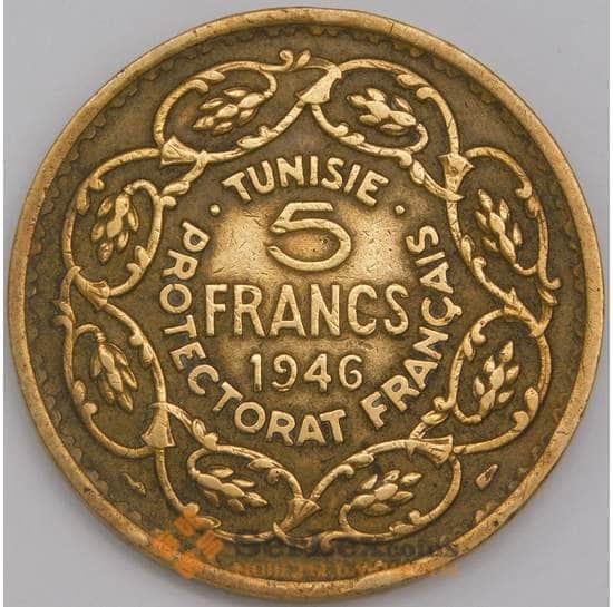 Тунис монета 5 франков 1946 КМ273 XF арт. 43321