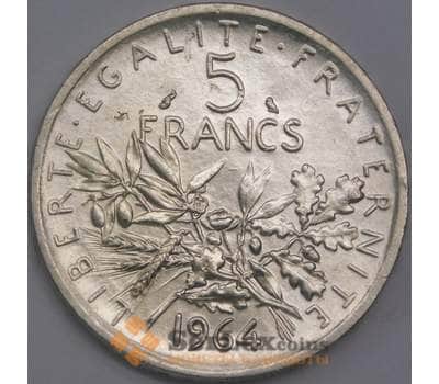 Монета Франция 5 франков 1964 КМ926 UNC  арт. 40635