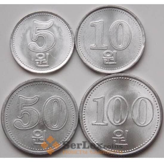 Северная Корея набор 5 - 10 - 50 - 100 вон 2005 UNC арт. 8104