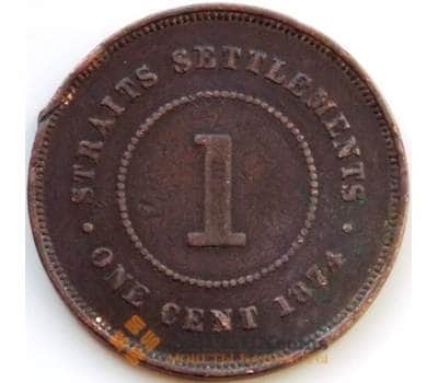 Монета Стрейтс Сеттлментс 1 цент 1874 КМ9 VF арт. 8378