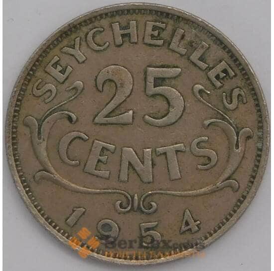 Сейшельские острова монета 25 центов 1954 КМ11 VF арт. 42159
