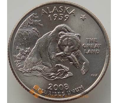 Монета США 25 центов 2008 D КМ424 Аляска Серия Штаты AU арт. 12304
