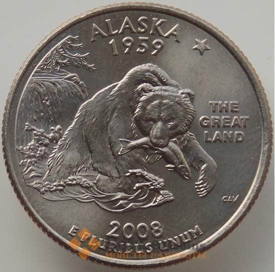 США 25 центов 2008 D КМ424 Аляска Серия Штаты AU арт. 12304