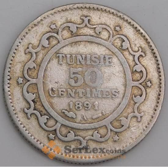 Тунис монета 50 сантимов 1891 КМ223 VF- арт. 45930