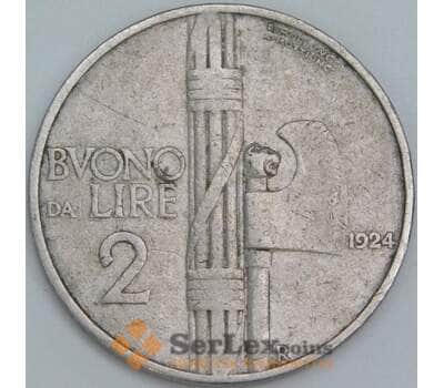 Италия 2 лиры 1924 КМ63 F арт. 56600