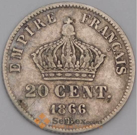 Франция монета 20 сантимов 1866 КМ805 VF арт. 44555