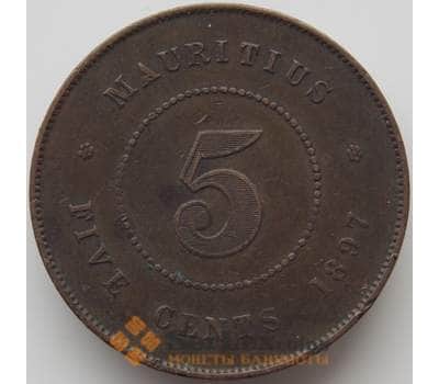 Монета Маврикий 5 центов 1897 КМ9 VF арт. 11437