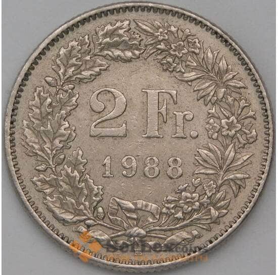 Швейцария 2 франка 1988 КМ21а XF арт. 22691