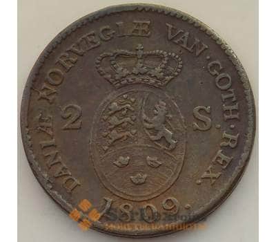 Монета Дания 2 скиллинга 1809 КМ663 VF арт. 13043